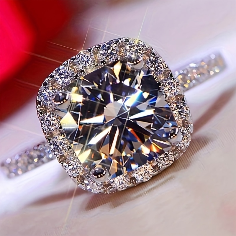 925 Silver CZ Square Ring Celestial Theme Dec Birthstone
